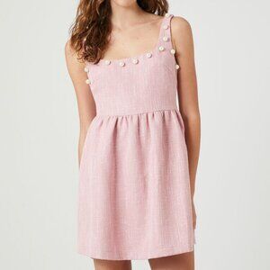 NWT Forever 21 Pink Faux Pearl-Trim Tweed Mini Dress (Size S)